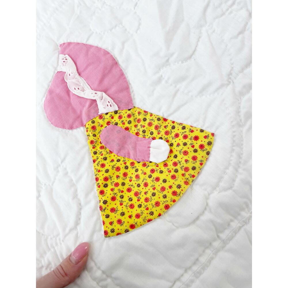 Handmade Appliqué Sunbonnet Sue Multicolor 3D Vintage 77x88” Twin - Picture 11 of 13